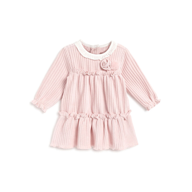 Girls Light Pink Solid Long Sleeve Dress image number 0